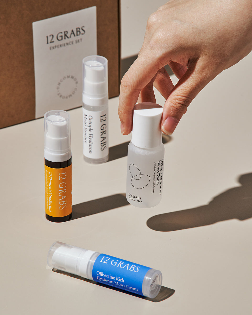 Set de viaje coreano con tónico esencia sérum y crema 12GRABS