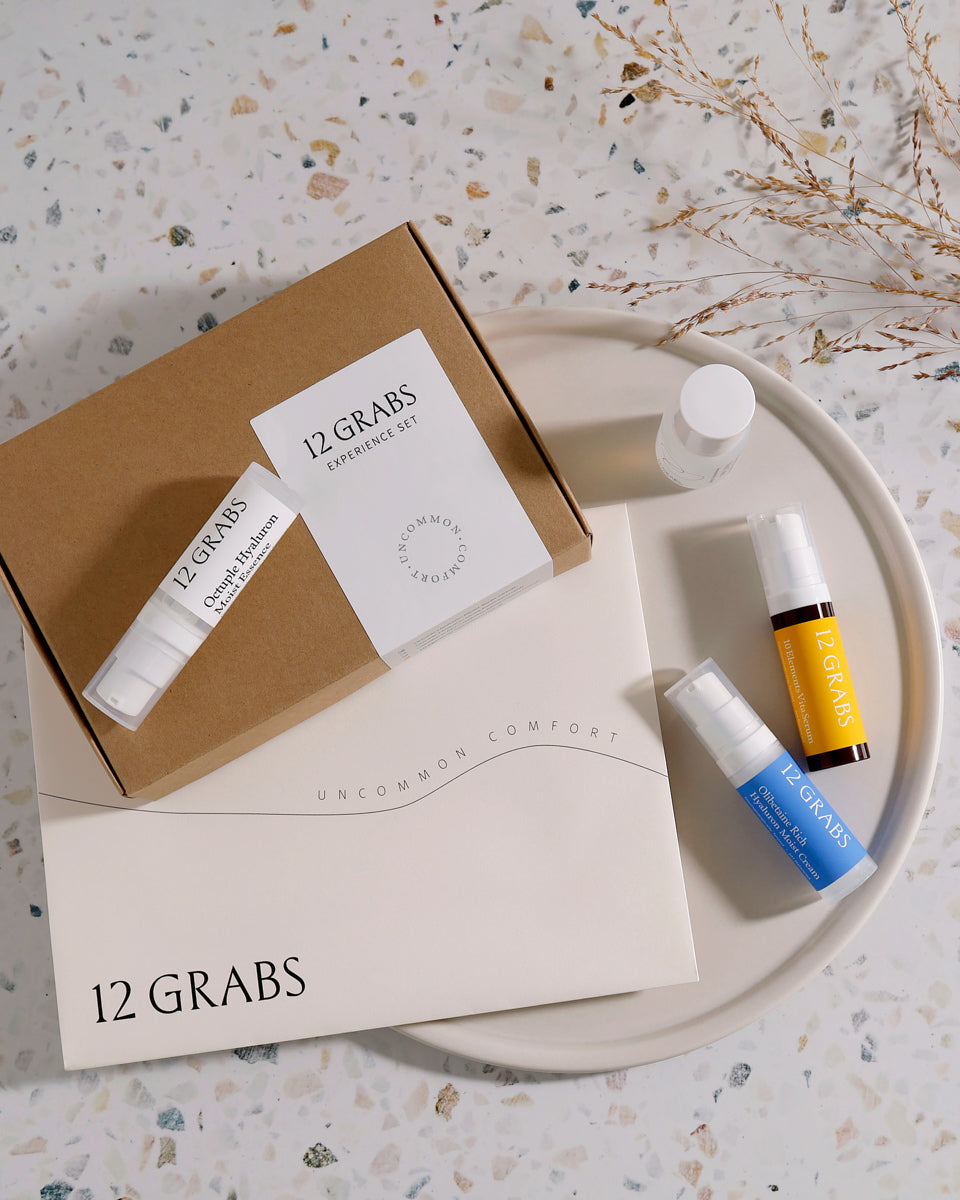 Set de viaje coreano con tónico esencia sérum y crema 12GRABS