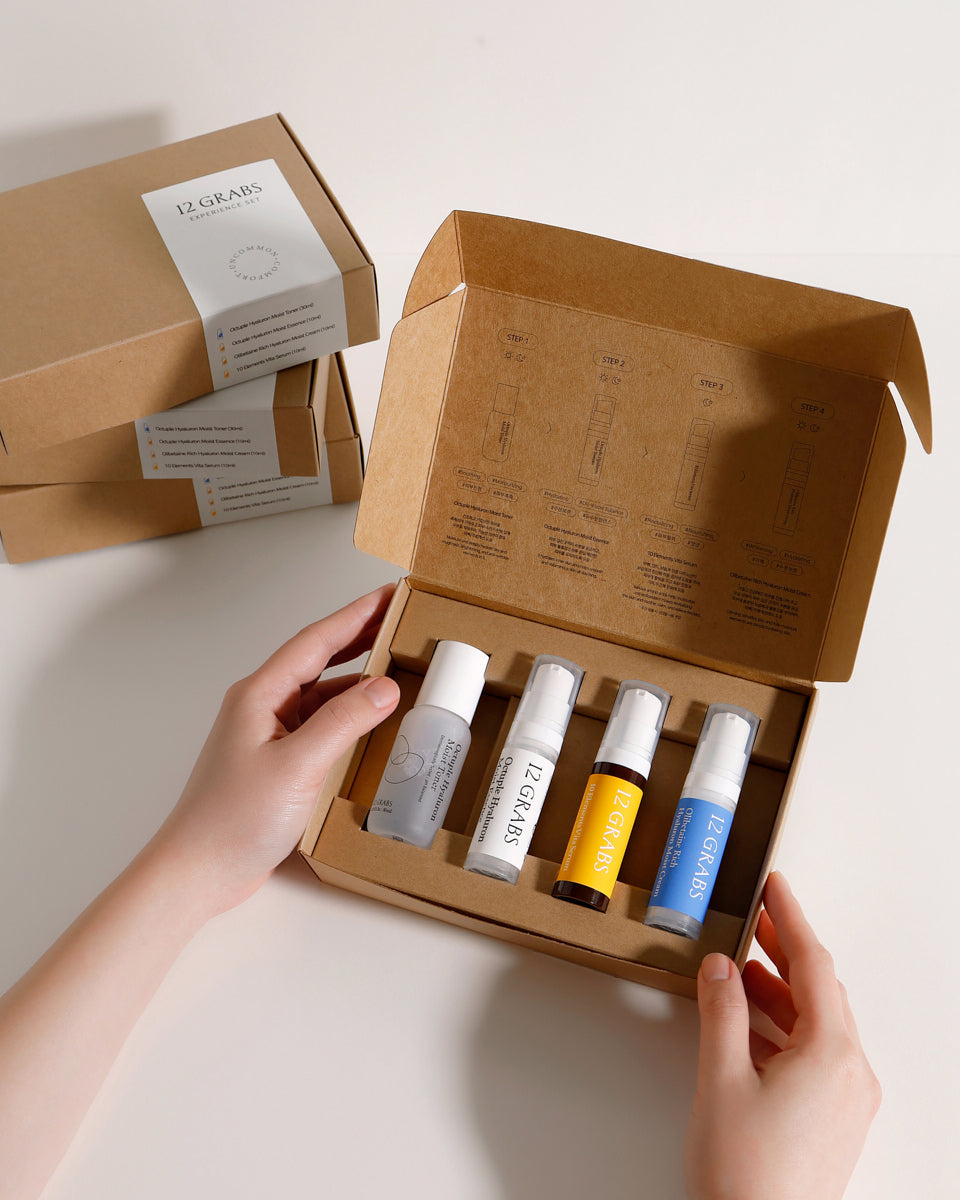 Set de viaje coreano con tónico esencia sérum y crema 12GRABS