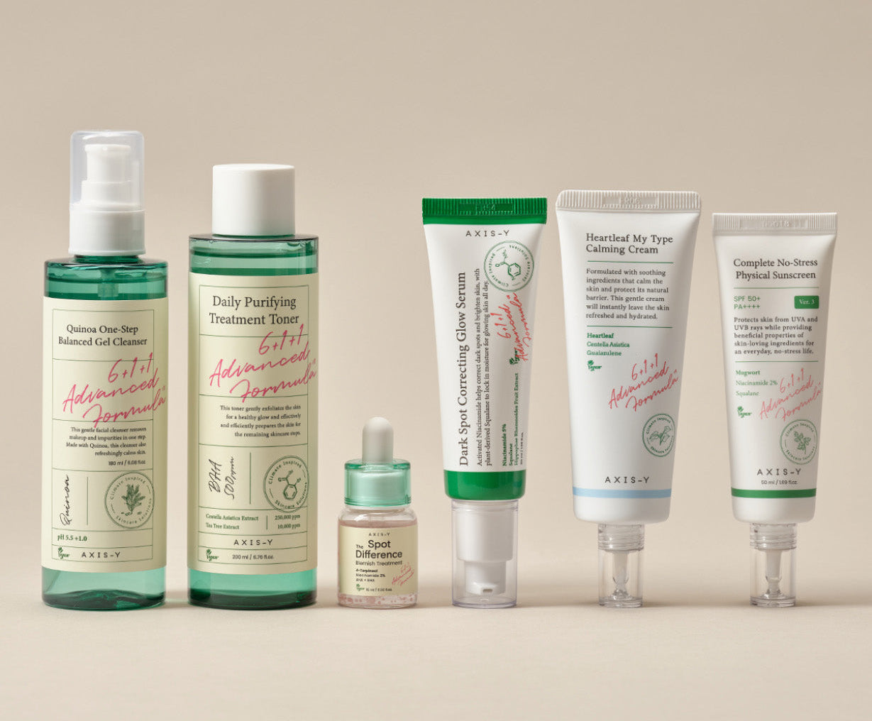 Rutina con limpiador tónico sérum crema y protector solar Axis-Y
