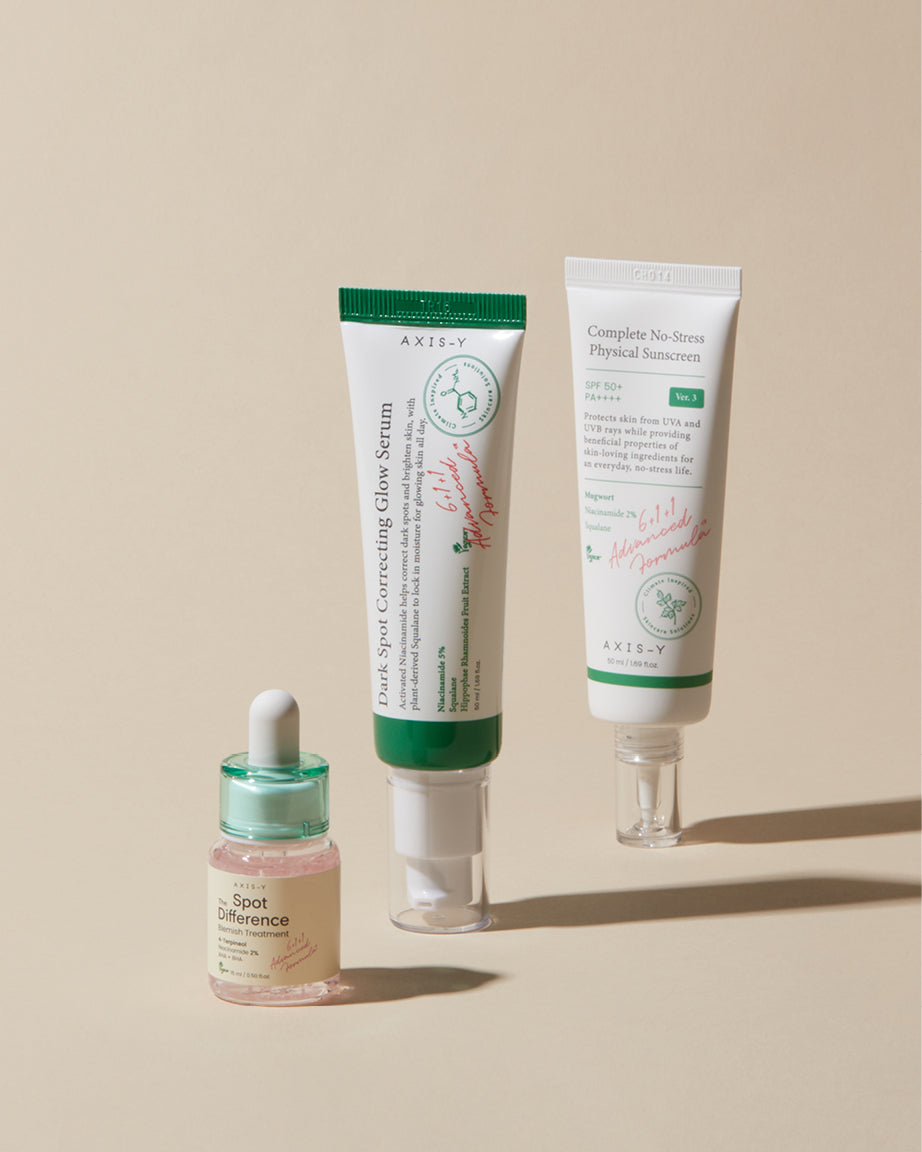 Rutina coreana con sérum y protector solar para piel sensible Axis-Y Yaksok Cosmetics