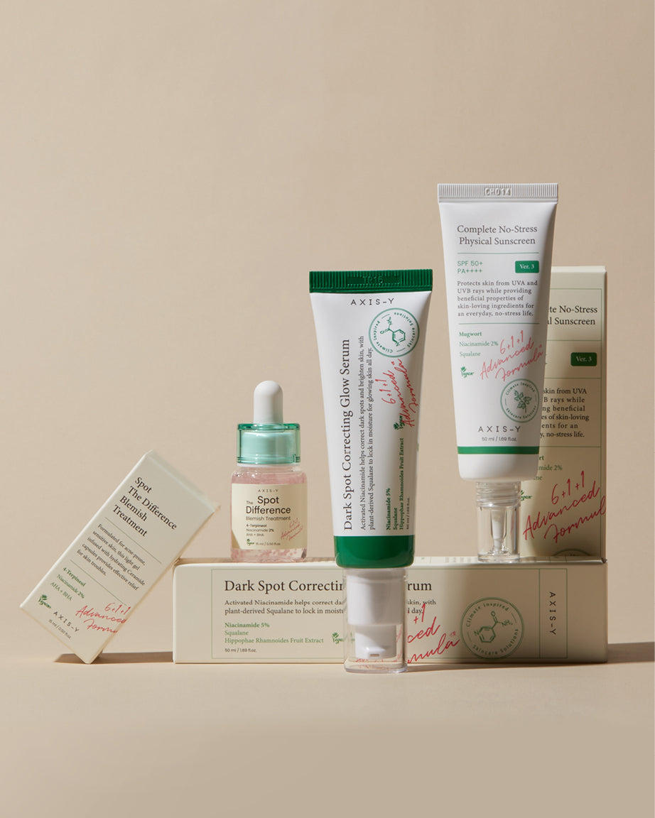 Rutina coreana con sérum y protector solar para piel sensible Axis-Y Yaksok Cosmetics